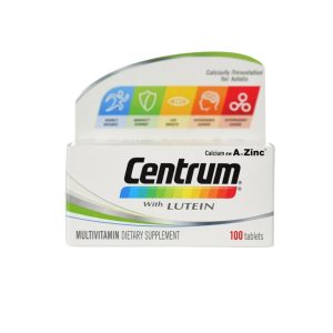 Centrum multivitamin with lutein box front view on white background