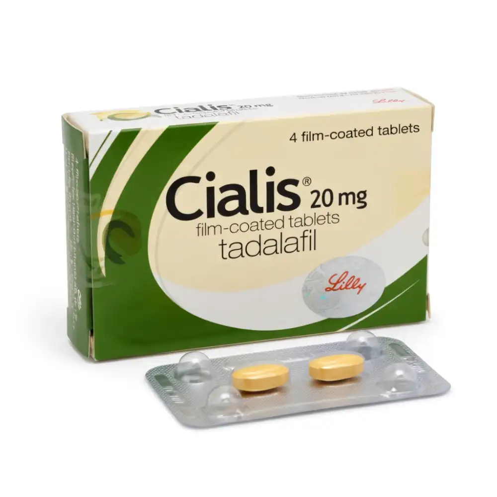 Front angle view of Cialis 20mg pharmaceutical packaging