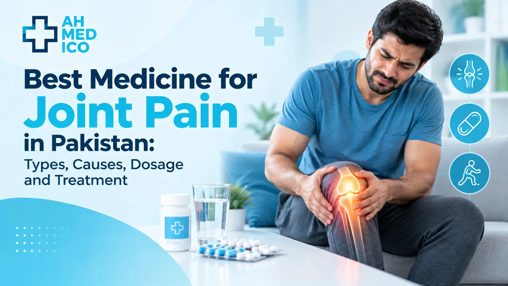 Man with knee pain using medicine for joint relief